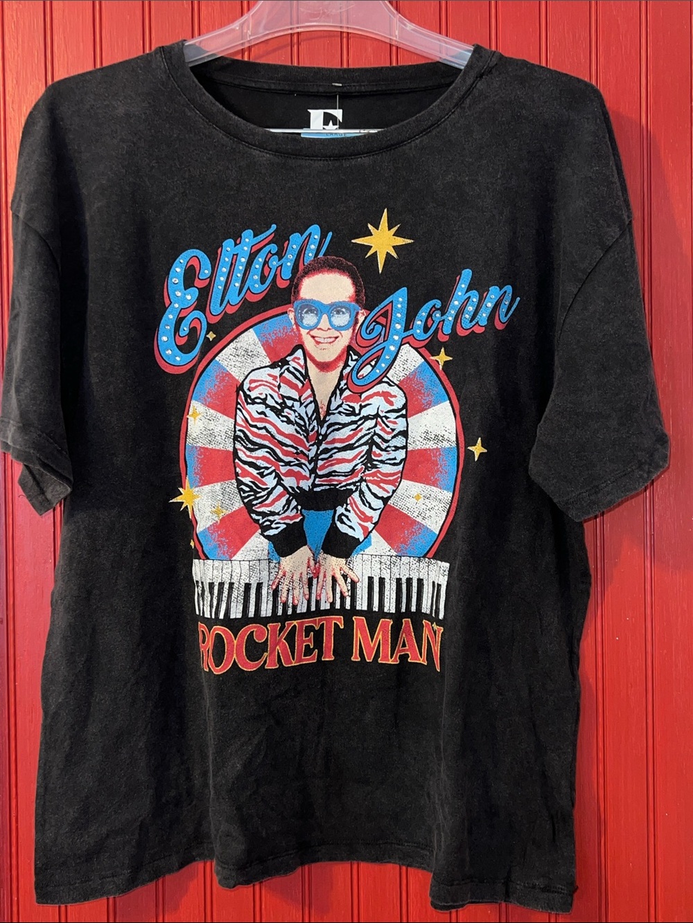 Elton John Black Rocket Man Graphic Short Sleeve Tee